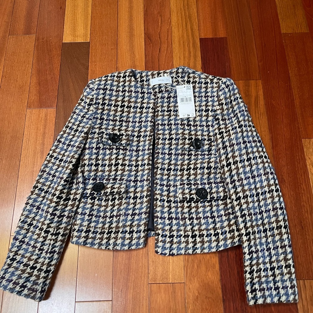 MNG Houndstooth Cropped Blazer NWT | Size S | Tailored Chic Jacket